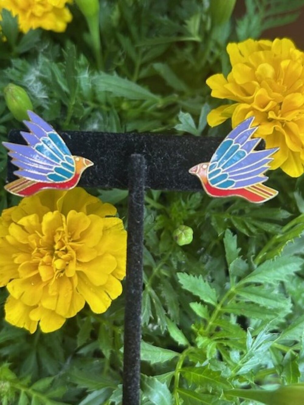 LAUREL BURCH “CELESTE” Bird Multi-Color Enamel Cloisonné EARRINGS
